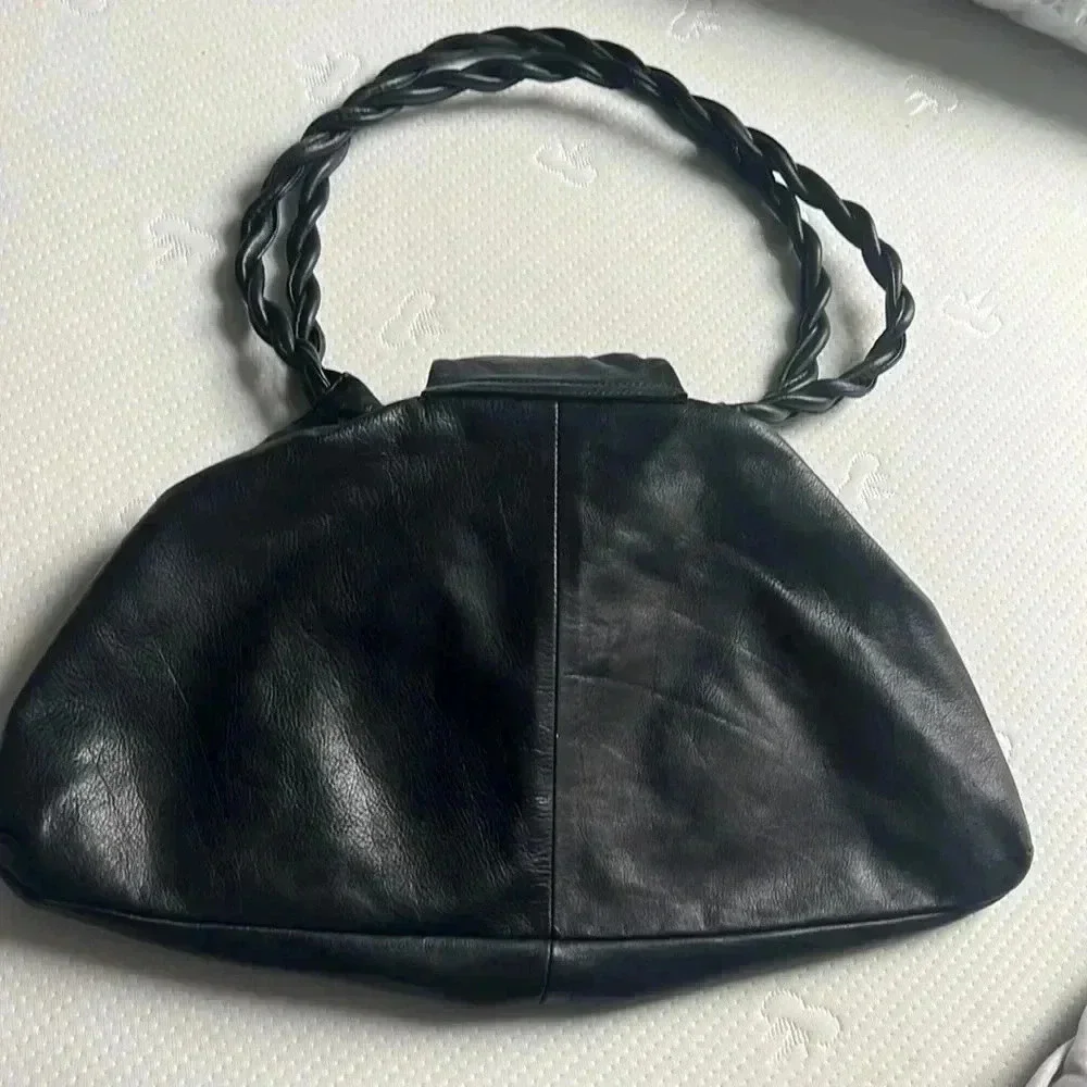 RENATO ANGI Venezia Black Genuine Leather Shoulder Bag Hobo